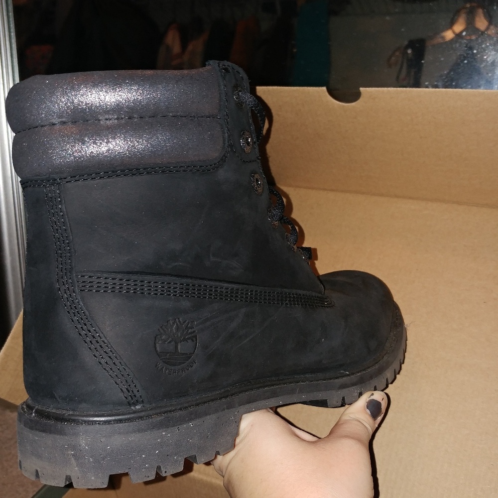 TIMBERLAND ☆ black / silver 6in nubuck leather combat ankle boots 9.5